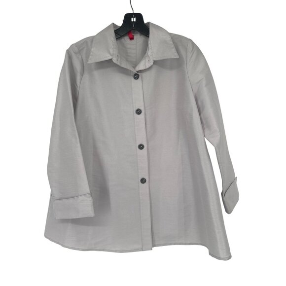 IC Collection blouse tunic  Womens Light Gray Button Down Shirt  USA Size Small - Picture 1 of 5